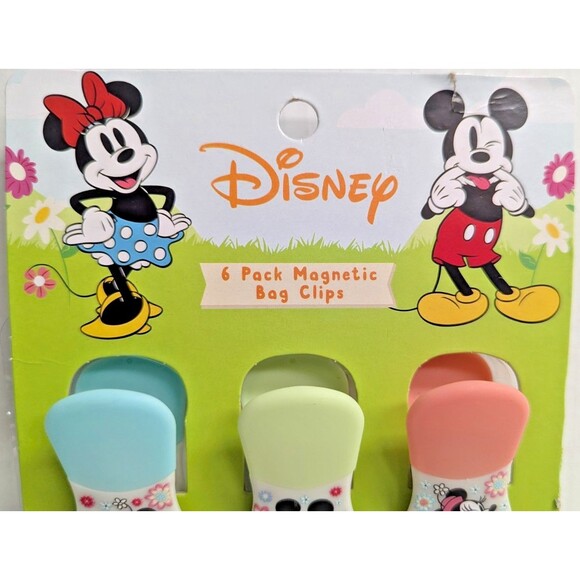 Disney Mickey Minnie Foral Magnetic Bag Clips Multicolor Set of 6 Cartoon Gift - Picture 3 of 4